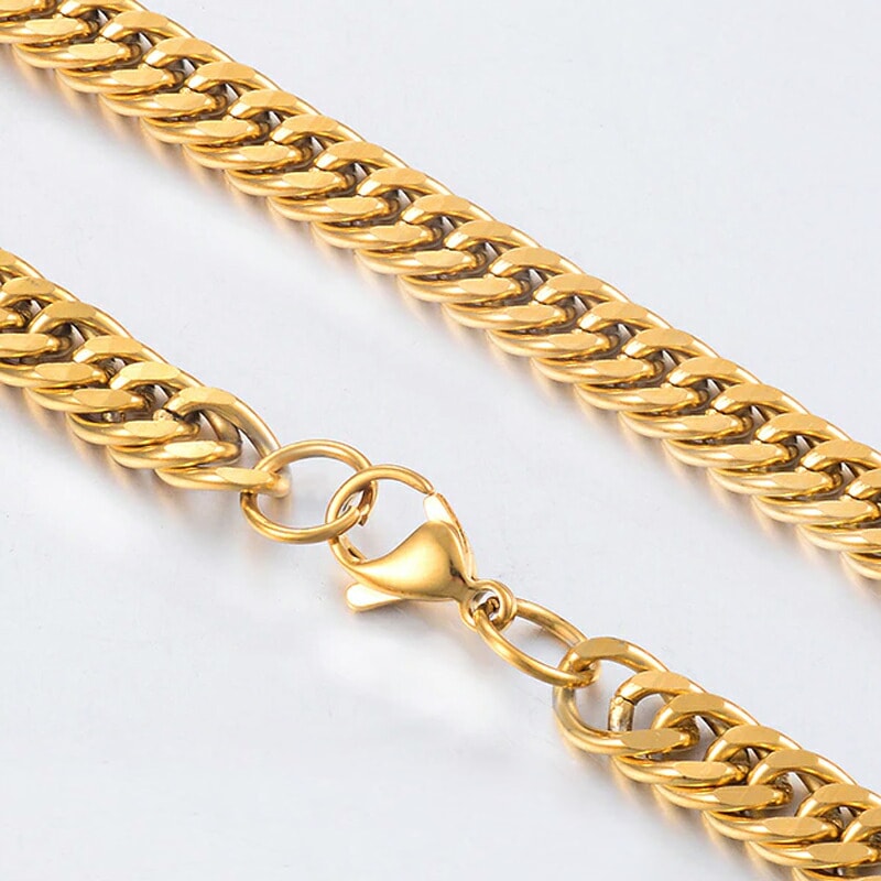 ゴールド2面カット ダブル喜平チェーン 太さ7.5mm ステンレス 金色 男性 女性 太い 首飾り