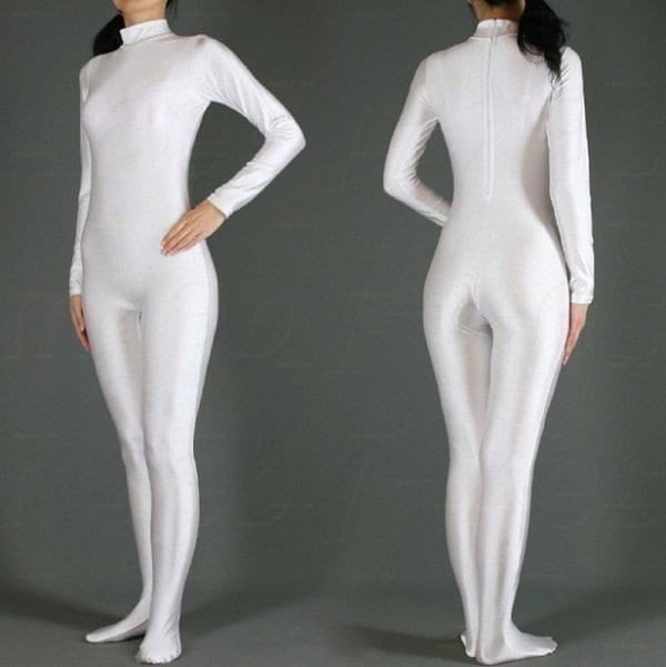 全身タイツ マスクなし 白 男性女性兼用 Mサイズ ゼンタイ コスプレ ZENTAI レオタード ボディースーツ 仮装 イベント 戦隊 ハイネック