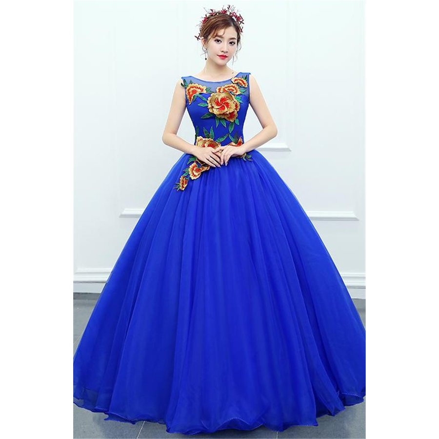 高品質 カラードレス パニエ付き ウエディングドレス ロングドレス パーティードレス 豪華 花嫁 礼服 結婚式 披露宴 謝恩会 二次会ドレス ブルー