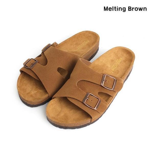 男女兼用 カジュアル スエード ツーバックル スリッパ 3色