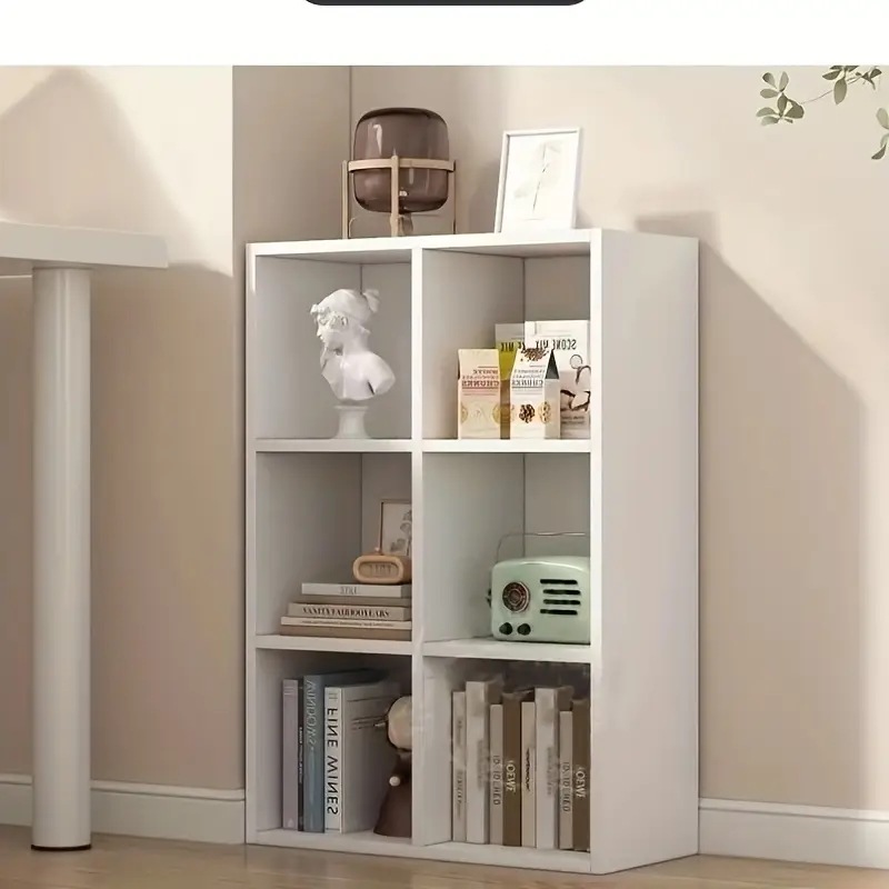 6キューブの白い木製の本棚 - 多目的のフロアスタンディングの収納キャビネット3段の棚リビングルーム研究室家庭の整理に適しています独立した棚 スタイリッシュな白い棚 ミニマリストのラ
