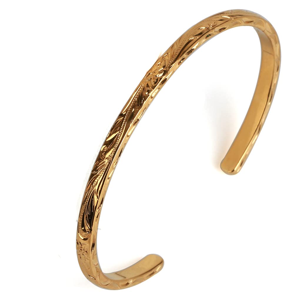 [silver KYASYA]ハワイアンジュエリー ゴールド バングル 18金 シルバーバングル 細身 ユニセックス 18K GP シルバー925 gold silver プルメリア マイレ スクロー
