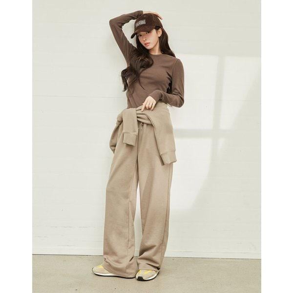 NEW [ノ・ジョンウィ] 女性用アンブラッシュドテリーストレートパンツ 415921 (01グレイシーベージュ)