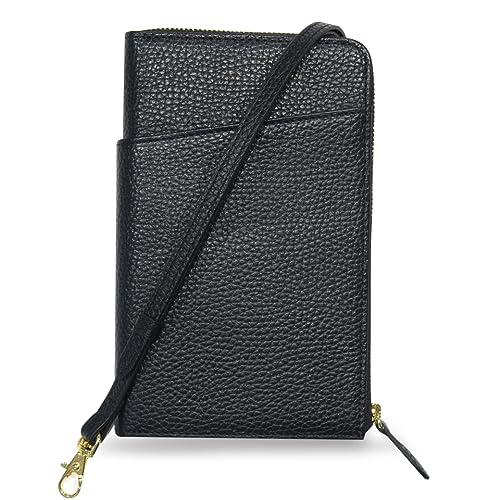 [] スマホポーチ スマホショルダー 本革 スマホ収納 お財布ポシェット 携帯ポーチ ショルダーバッグ スマホポシェット 斜めがけ 携帯ポーチ 財布 レディース (ブラック)