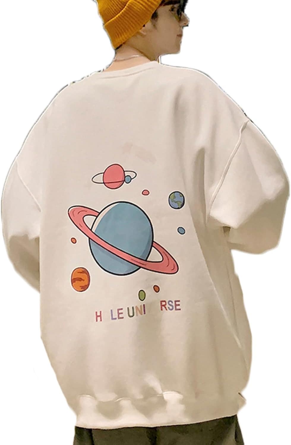 トレーナー パーカー 宇宙柄 メンズ クルーネック ピンク イエロー フルオーバー トップス 春秋冬 プリント柄 フードなし トップス ファッション 韓国風 カジュアル スポーツウェア 学生 スポーツ