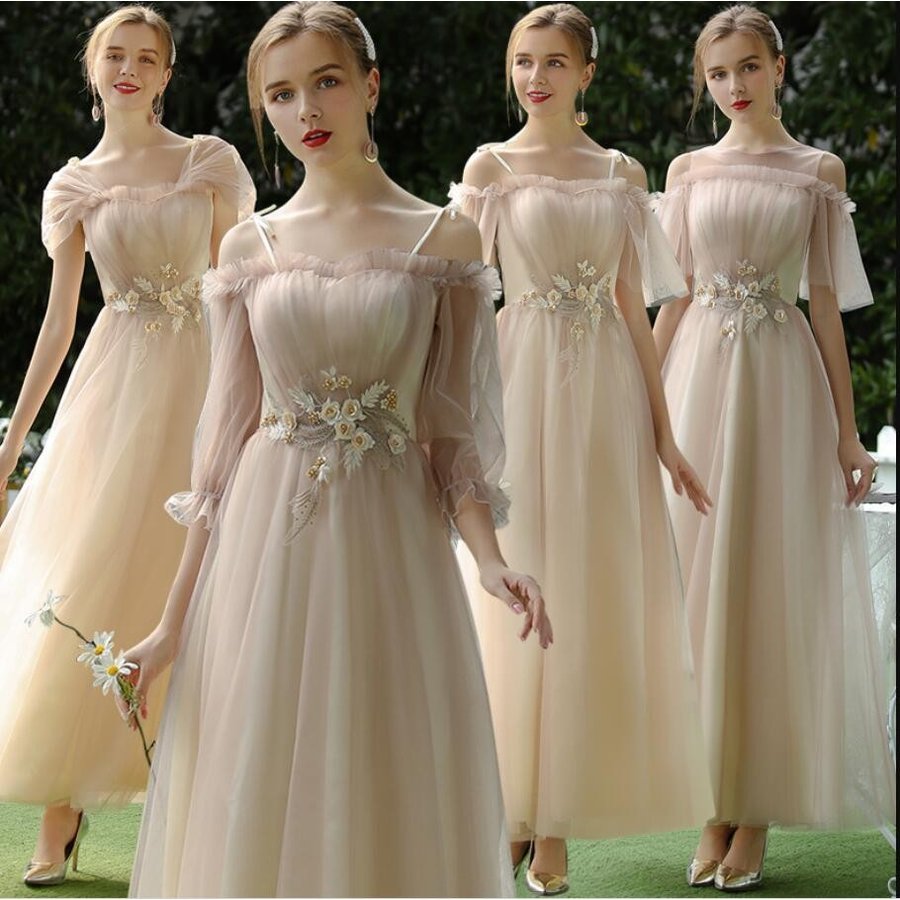 ブライズメイド 結婚式 大きいサイズ 袖あり パーティードレス ロングドレス フォーマル 大人 上品