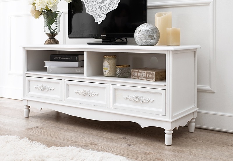 テレビ台 ローボード ラック 棚 アンティーク かわいい 白 クラシカル エレガント ホワイト 引き出し 桐 完成品 幅105cm