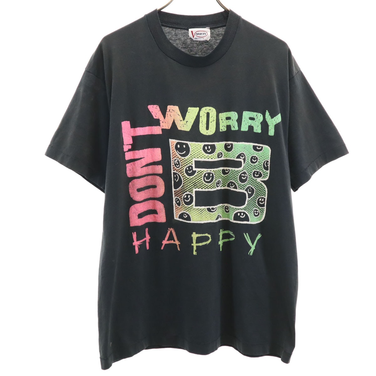 VARIETY 80s ヴィンテージ USA製 半袖 シングルステッチ プリントロゴ Tシャツ free ブラック メンズ 古着