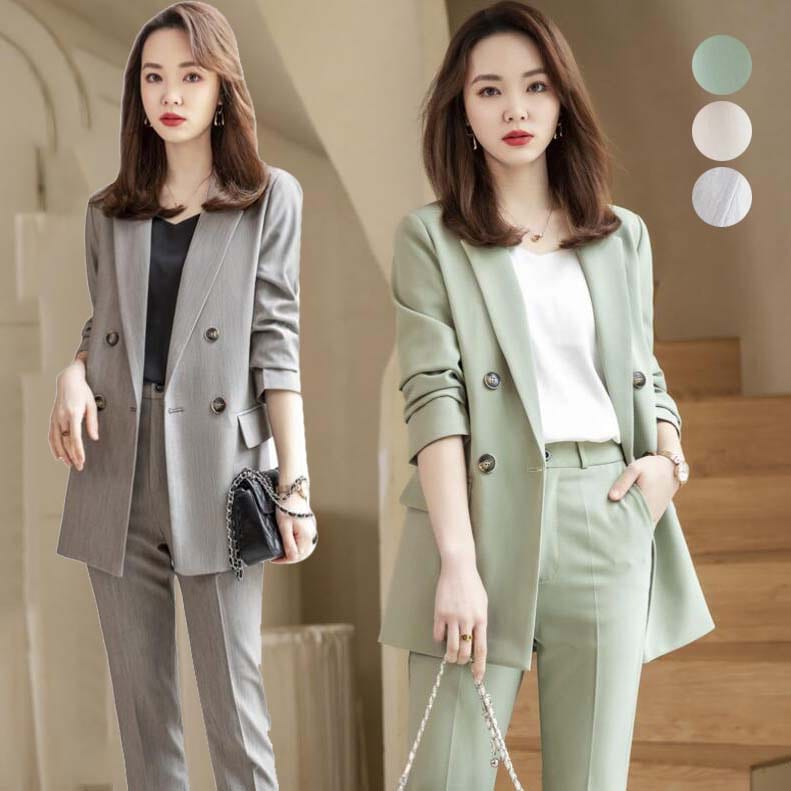 リクルートスーツ 2点セット ジャケット+パンツ ビジネススーツ 入学式 入園式 レディーススーツ フォーマル ママスーツ オフィス 通勤 面接 セレモニースーツ パンツスーツ セットアップ スーツセセットアップ