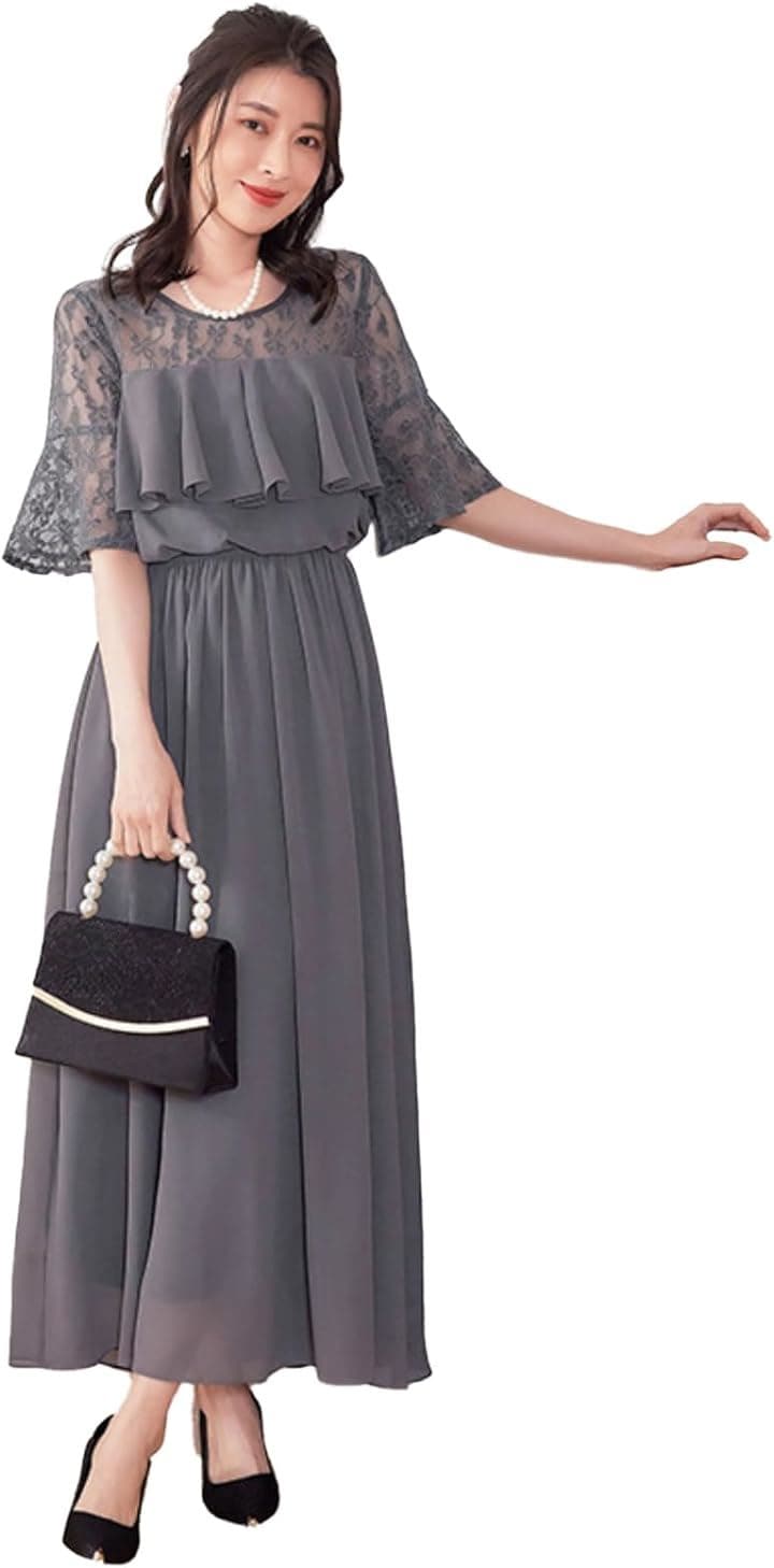 パーティードレス ワンピース 結婚式ドレス 結婚式およばれワンピース フォーマルドレス( ダークグレー, XL)