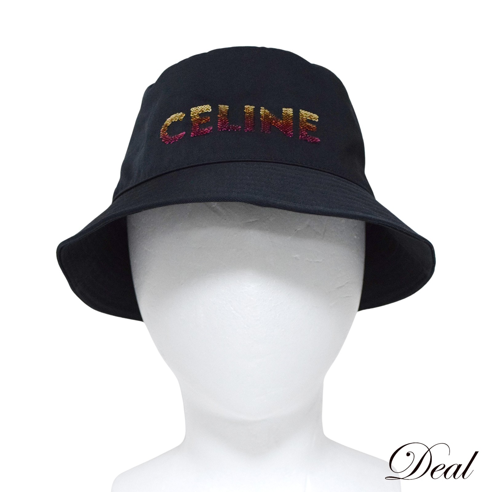 SALE セリーヌ ロゴ エンブロイダリー バケットハット 2AUO1968P スパンコール ブラック レディース 帽子