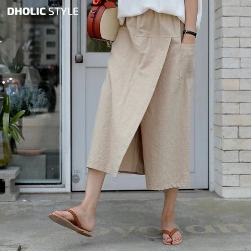コットンスリットスカートパンツp236143 レディース 【pt】【韓国ファッション ボトムス パンツ スカート スカーチョ スカンツ ワイドパンツ ロング Hライン コットン100 キナリ きなり 5,183円