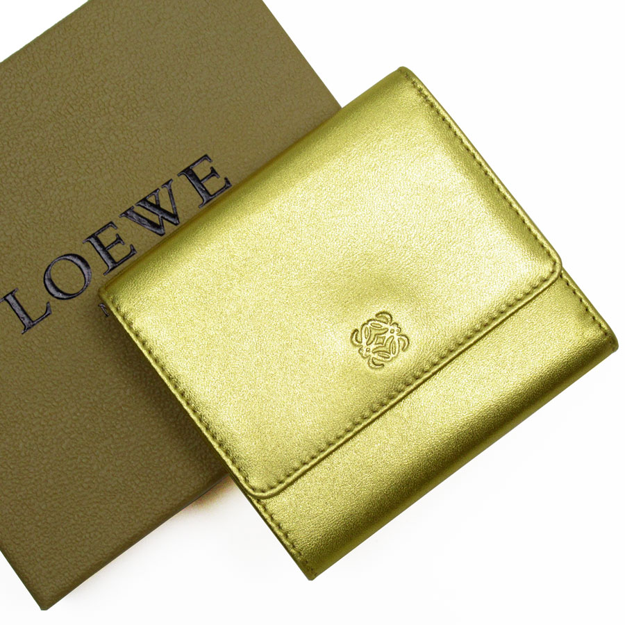 ロエベ LOEWE 二つ折り財布 レザー ゴールド ユニセックス t18782a