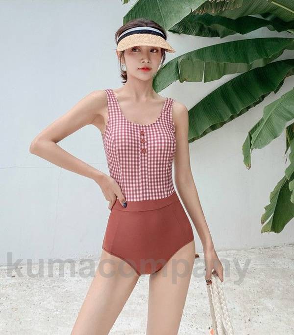 【韓国ins大人気】水着 レディース ワンピース 体型カバー ワンピース水着 ギンガムチェック 大きいサイズ 露出控えめ レトロ 大人可愛い スカート 韓国 ママ水着 20代 30代 ビーチ リゾート