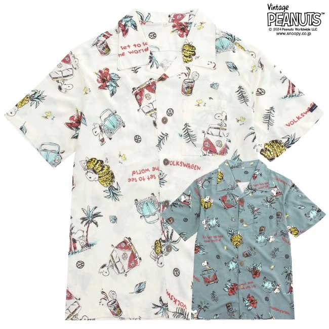 スヌーピー ピーナッツ コラボ フォルクス ワーゲン アロハ シャツ 半袖 プリント SNOOPY PEANUTS
