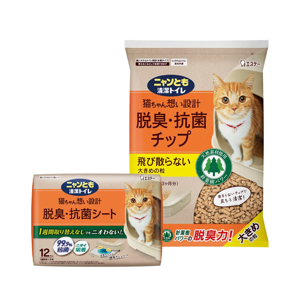 ニャンとも清潔トイレ　脱臭・抗菌シート　１２枚　＋　脱臭・抗菌チップ　大きめの粒　４．４ＬX２　ＣＲＣ30―11―40―20―00