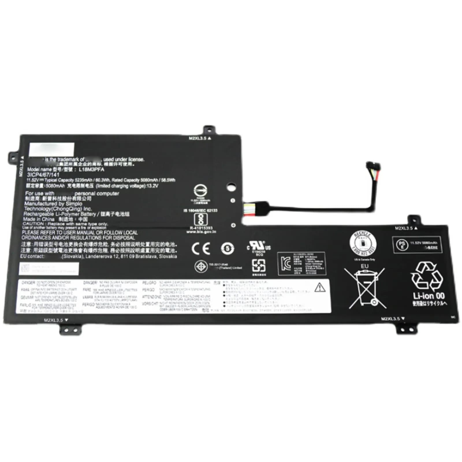 L18M3PFA 電池・Lenovo/ThinkPadノートパソコン互換 Yoga C740-15IML L18D3PF2 L18M3PFA 60.3Wh/5235mAh 交換用のバッテリー dc90