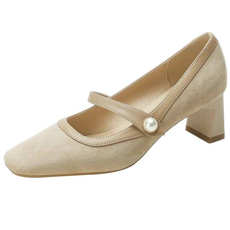 メアリー珍ハイヒールレディースパンプス2024新しいレトロミドルヒール メリージェーン靴