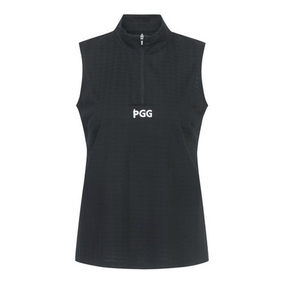 正規品 PEARLY GATES GOLF レディース チェック ノースリーブ ハーフジップアップ Tシャツ