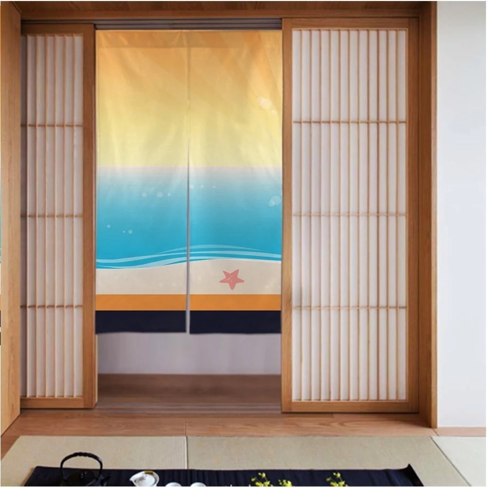 カーテン3456in サンセット-ビーチ-背景 良いドレープ滑らかでしわになりにくい