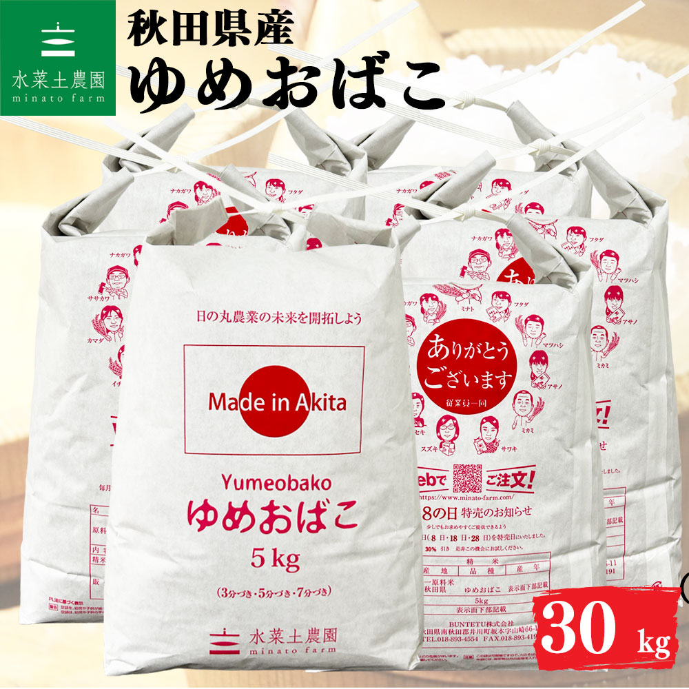 ゆめおばこ 精米 30kg 秋田県産 令和7年産 選べるお試し袋付き