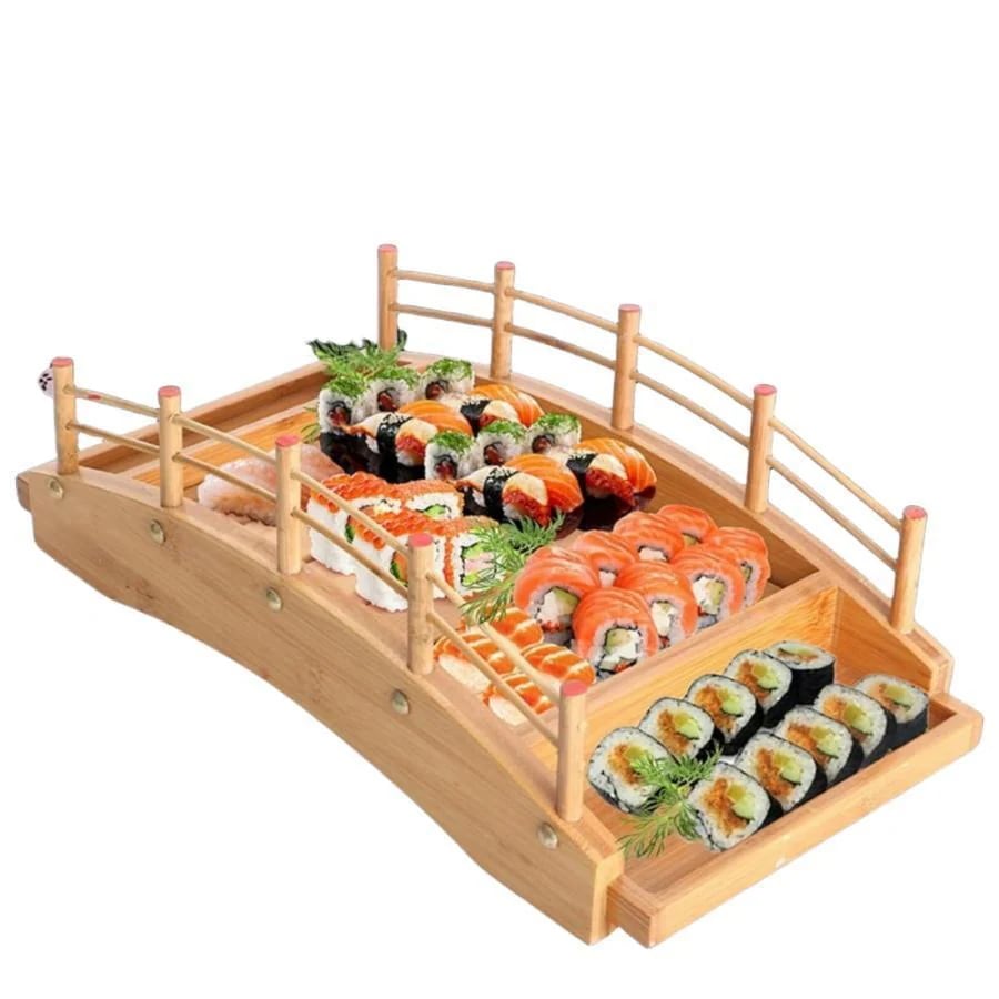 寿司船 アーチ橋 食器 刺身盛り合わせ 料理 ドライアイスの盛り合わせ ドラゴンボート 寿司皿 木製