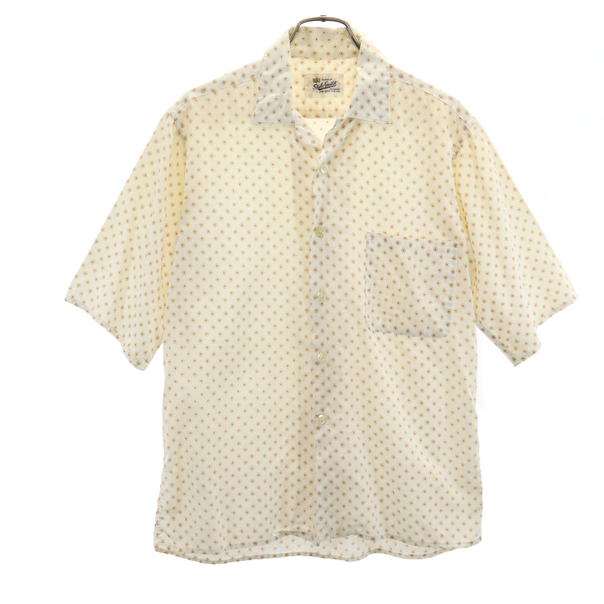 Style Guild 60s ヴィンテージ 総柄 半袖 オープンカラーシャツ S 生成り メンズ 古着