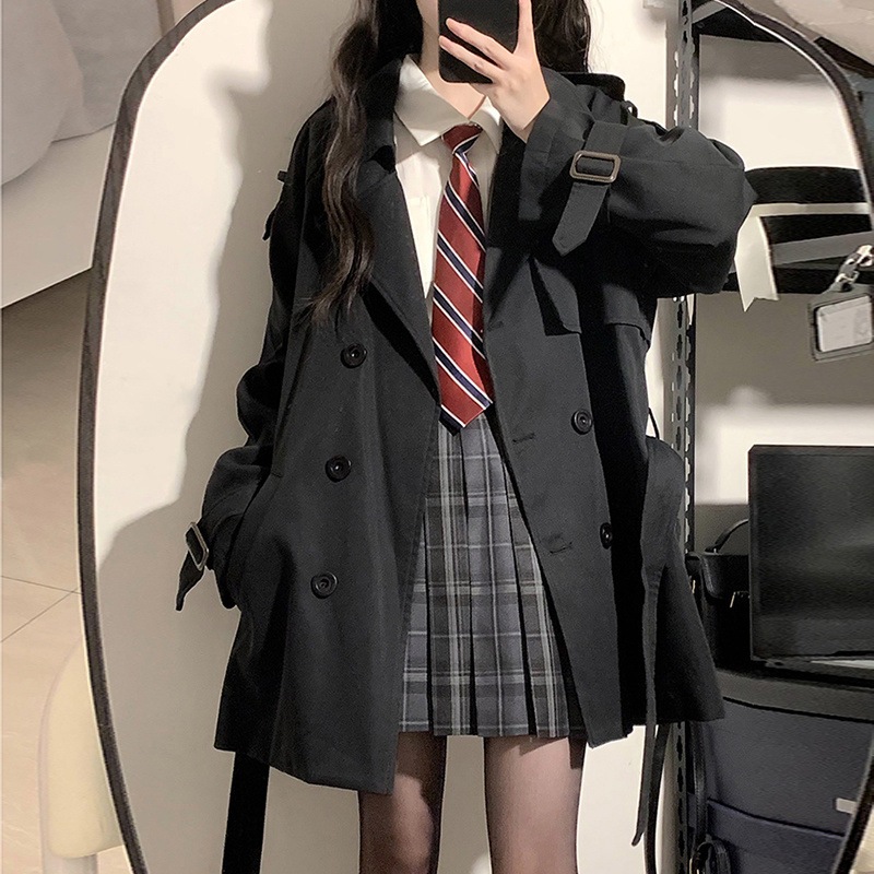大学ウインドブレーカーコート女性のための 2025 人気の春と秋のスリム学生イギリスのミドル丈の小さなイギリスのコート