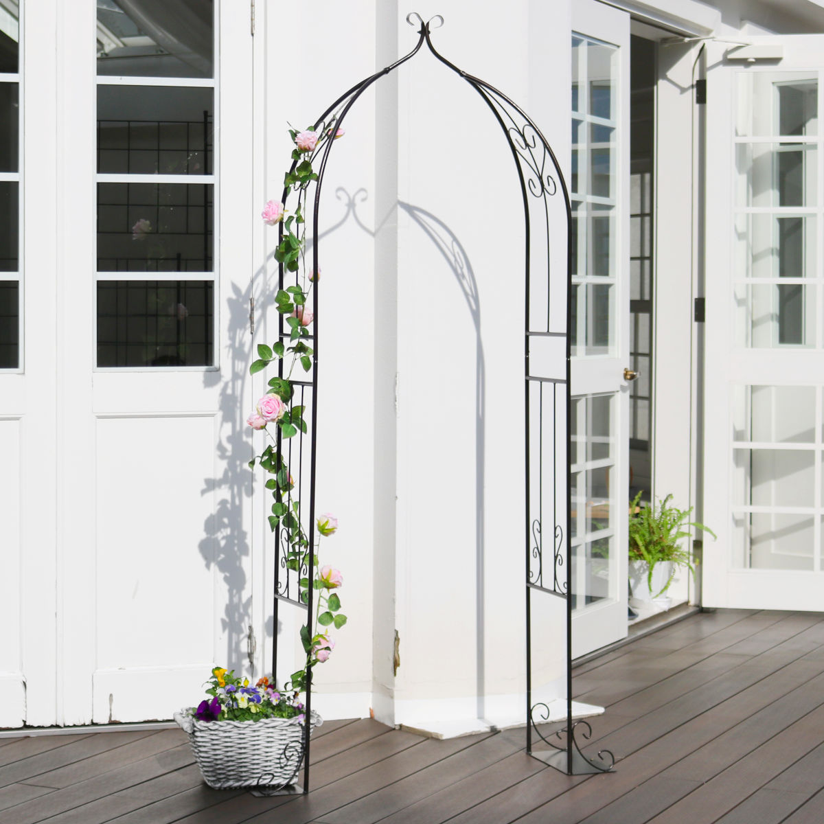 ガーデンアーチ アイアンハーフアーチ ダブル アーチ ハーフ 鉄製アーチ おしゃれ ローズアーチ バルコニーアーチ ガーデニング 目隠し 庭 簡易 アイアン製 薔薇アーチ つるバラ 花立て