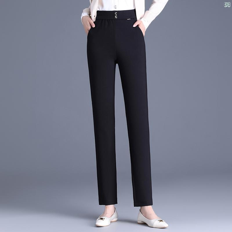 レディース　ファッション　オシャレ　シンプル カジュアル スーツ パンツ 春秋 ハイウエスト スリム プロ 九分丈 裾細 タバコ チューブ