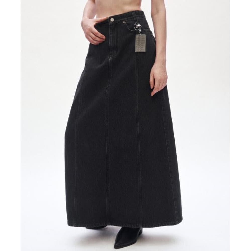 TREEMINGBIRD Incision Denim Setup Skirt Black TMB233SK
