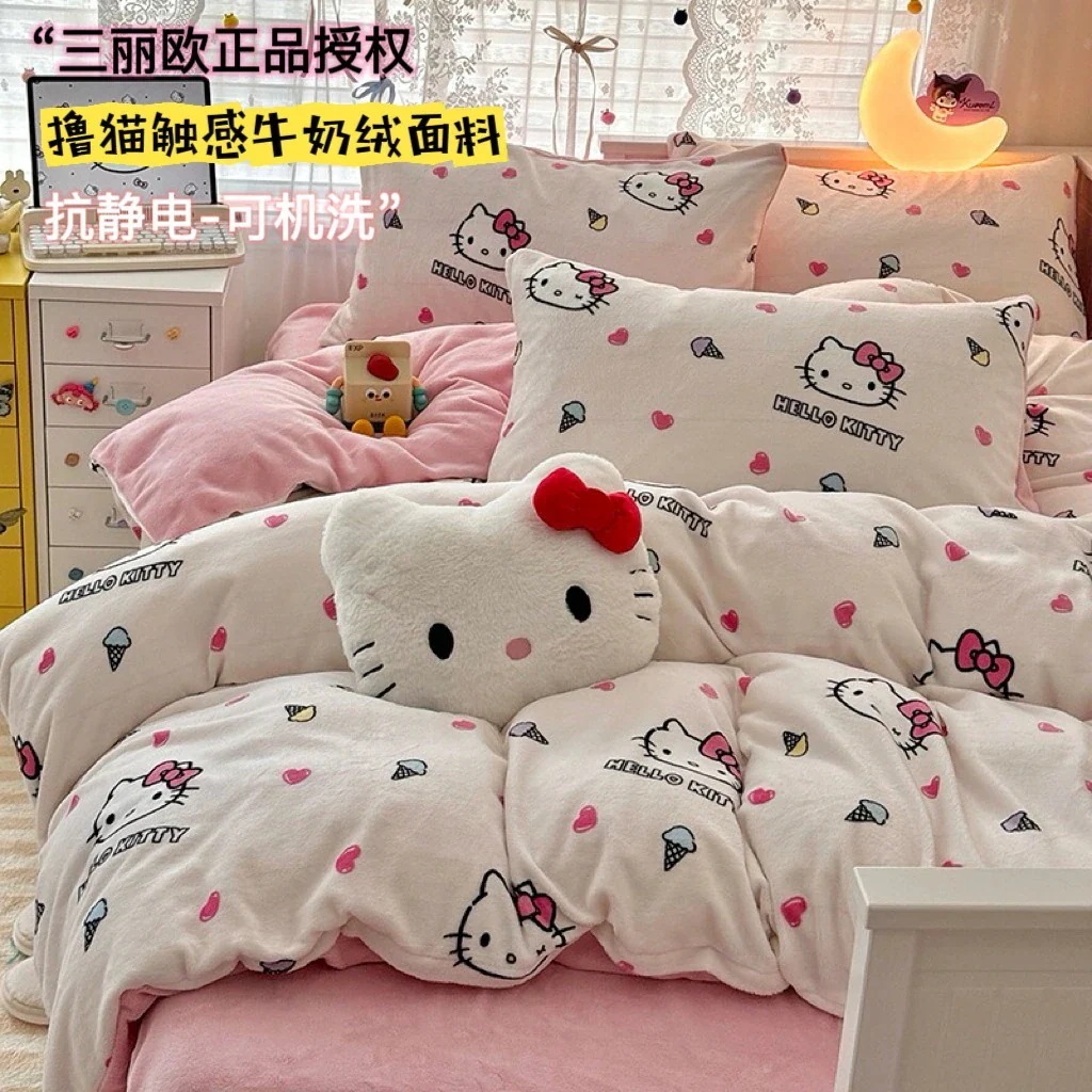 新品の初発/底値冬のサンリオは牛乳の毛を厚くした4セット愛kt猫アニメ保温布団シーツ3セット3