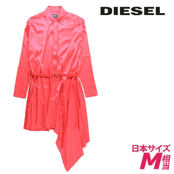 長袖ドレスシャツワンピース レディース D-TRISS アシンメトリーデザイン 光沢サテン die-l-t-g4-2j7
