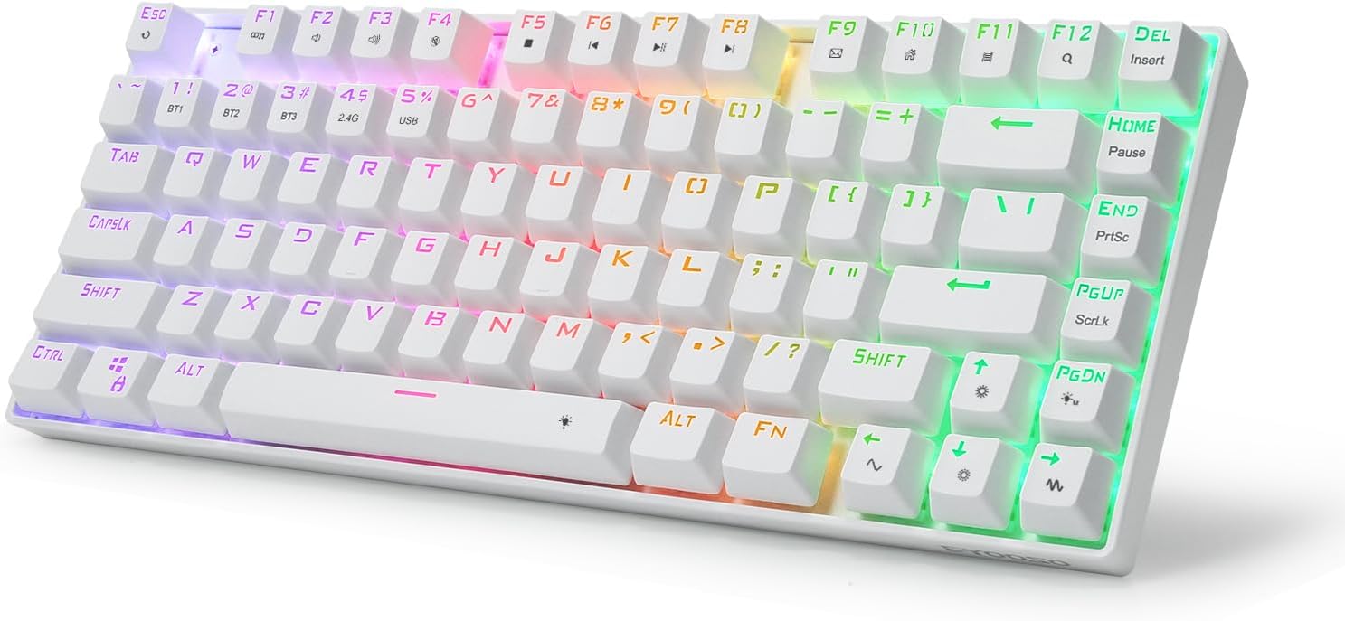 e元素ゲーミングキーボード81キー 赤軸を採用のメカニカルキーボード Bluetoothと2.4Gワイヤレス無線とUSB有線の3つモード接続 RGB発光LEDバックライト iOS/Android/Ma