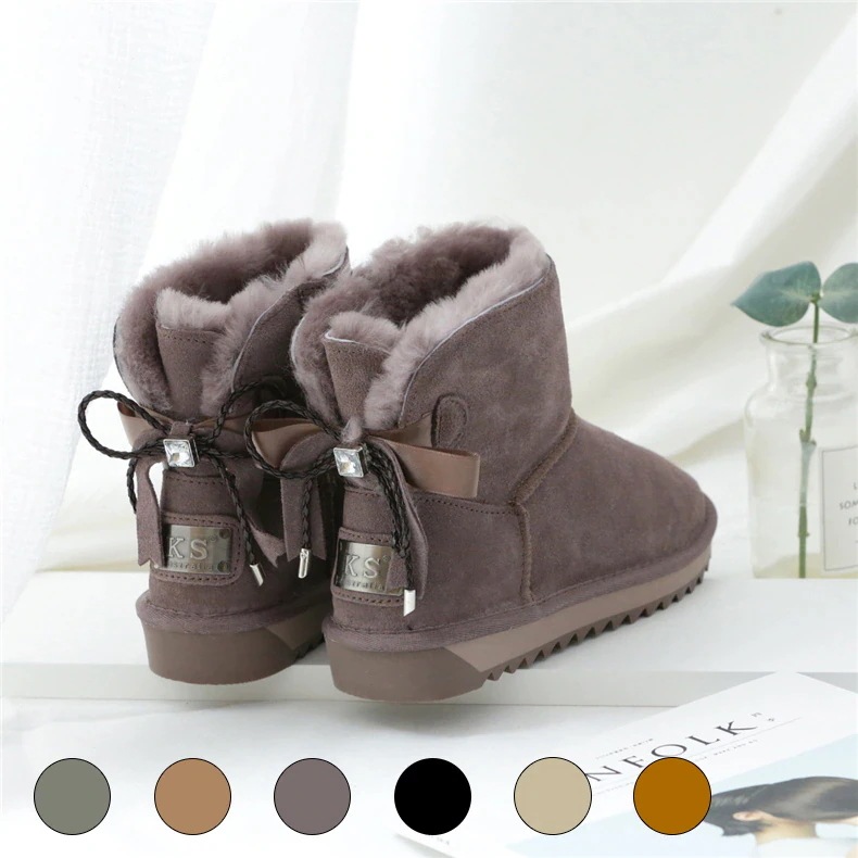 VMT04 韓国 9色 ブーツ 牛革+ウール スノーブーツ ショートブーツ ムートンブーツ 厚くて暖かい 本革 裏起毛 長靴 ブーツ レディース 冬のブーツ 靴 厚底ブーツ 秋 冬 韓国ファッション3
