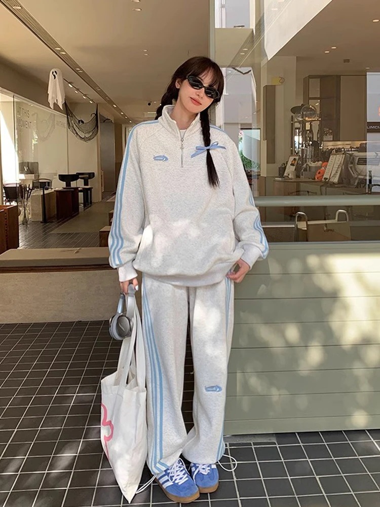 2024 秋冬 韓国 かわいい 2点セット 厚手裹起毛レディース 長袖アウターレトロ黑白上下ハーフサイズ丈トップス春カジュアルスポーツファッション系通学学生袖お出かけアップシルエットサイドトラック羽織