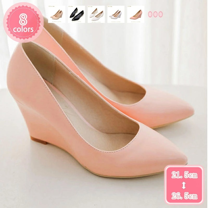 1000円OFFクーポン パンプス 痛くない 歩きやすい 走れる 楽 8cmヒール 美脚パンプス レディース 入学式 ウェッジソール ポインテッドトゥ 厚底パンプス ブラック 黒 大きいサイズ 結婚式
