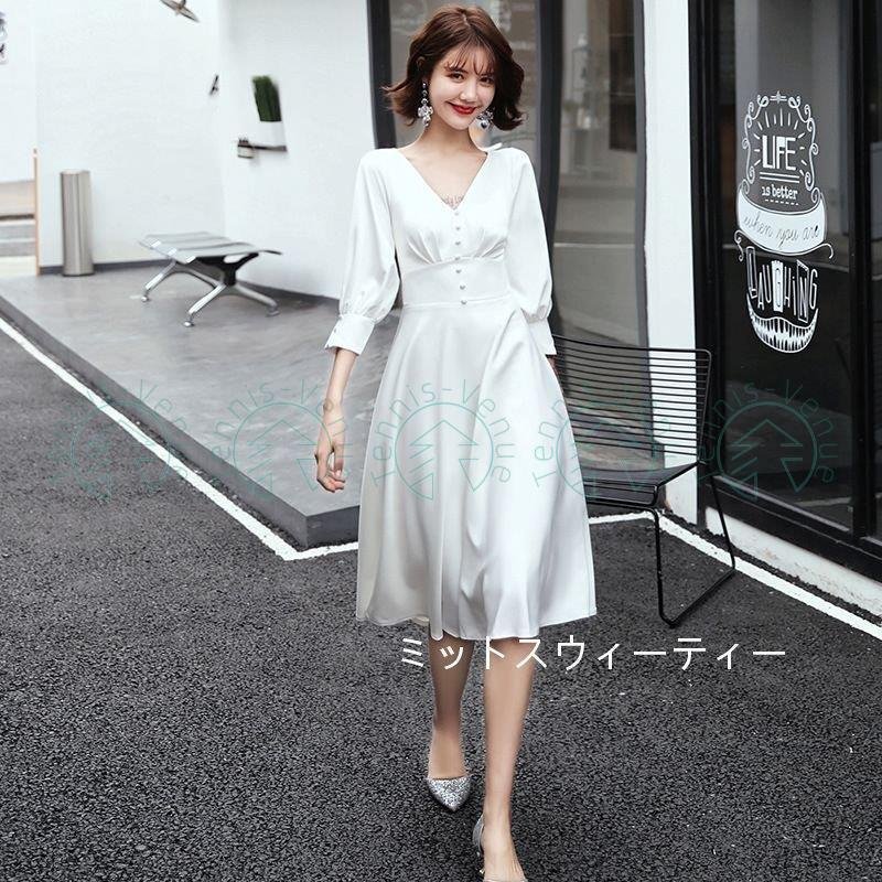 ウェディングドレス vカット Aラインドレス 結婚式 二次会 披露宴 前撮り ワンピース 花嫁