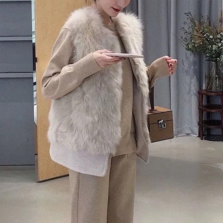 2color レディース ファーベスト シャギーニットベスト ファージレジャケット アウター