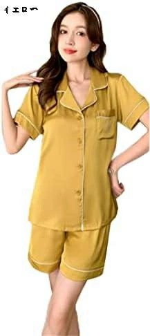 レディース パジャマ 半袖 無地 シルク風 ルームウェア 短パン 上下セット カジュアル 部屋着 大きいサイズ 夏