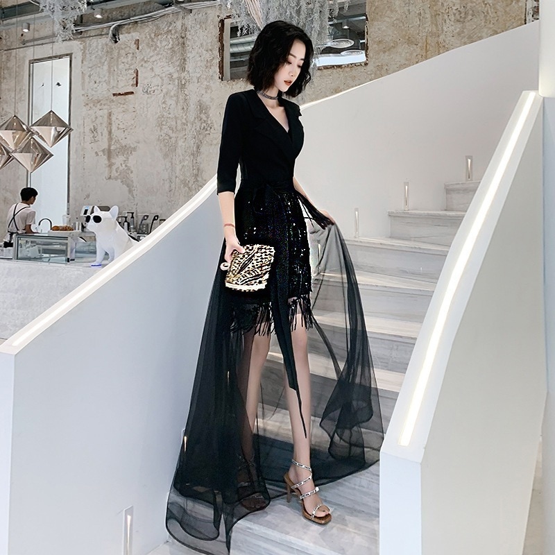 【2枚購入で 3oo円OFF！】女性用の小さなドレス2025宴会の気質と質感通常はスリムな黒のスカートを着ることができます