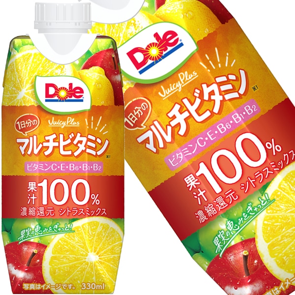 メグミルク Dole Juicy Plus 1日分のマルチビタミン オレンジジュース ミックスジュース ドール フルーツジュース 果汁100％ 330mlボトル缶36本[12本3箱