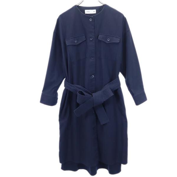 ワンピース風 ノーカラーコート 紺 薄手 レディース