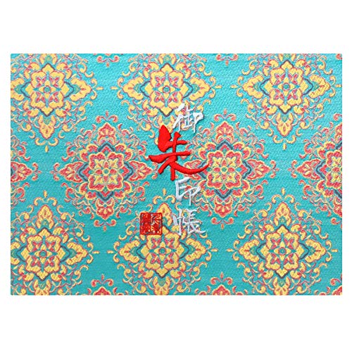 御朱印帳WL【浅葱華孔雀】西陣織 金襴装丁/刺繍文字 蛇腹式48ページ 見開き大判 (銀色刺繍文字／生成り本文) 5,071円