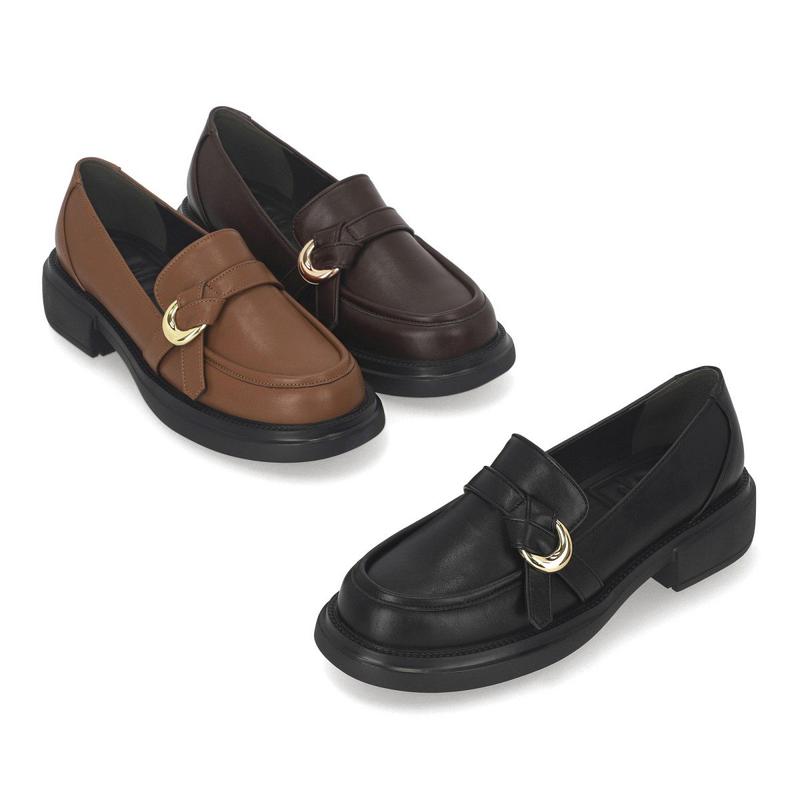 [シークレット特価] マッツ 女性 軽量 ストラップ ポイント ローファー 4cm LCWC49M439