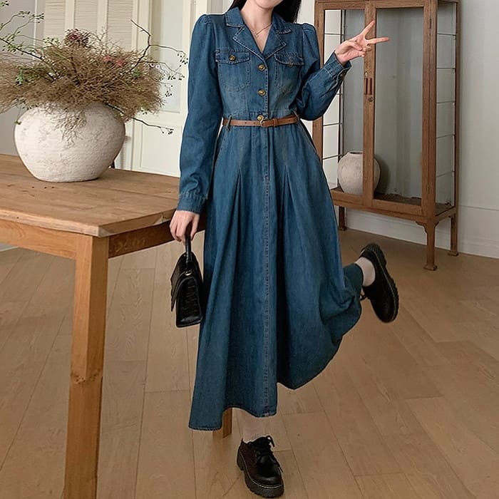 中学生 高校生 レディース ファッション 韓国 デニム ワンピース 春秋 長袖 通学 カジュアル ガーリー 可愛い きれいめ フォーマル 20代 おしゃれ 17311 10代
