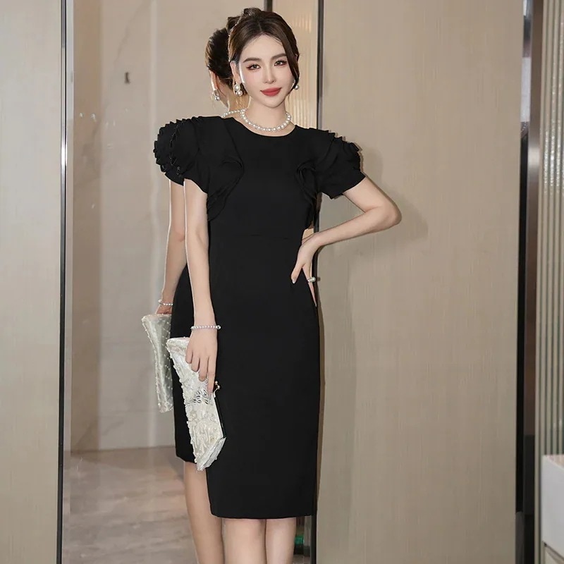 2024夏 フリル ショートワンピース ドレス 着痩せ パーティー キャバ 大人 同窓会 披露宴 卒業式 結婚式 演奏会 ウェディング 二次会