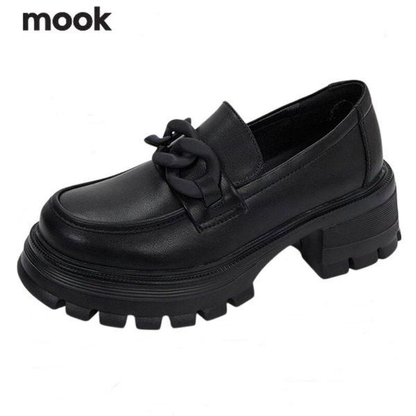 女性の足の甲チェーン装飾ダービーローファー-GN