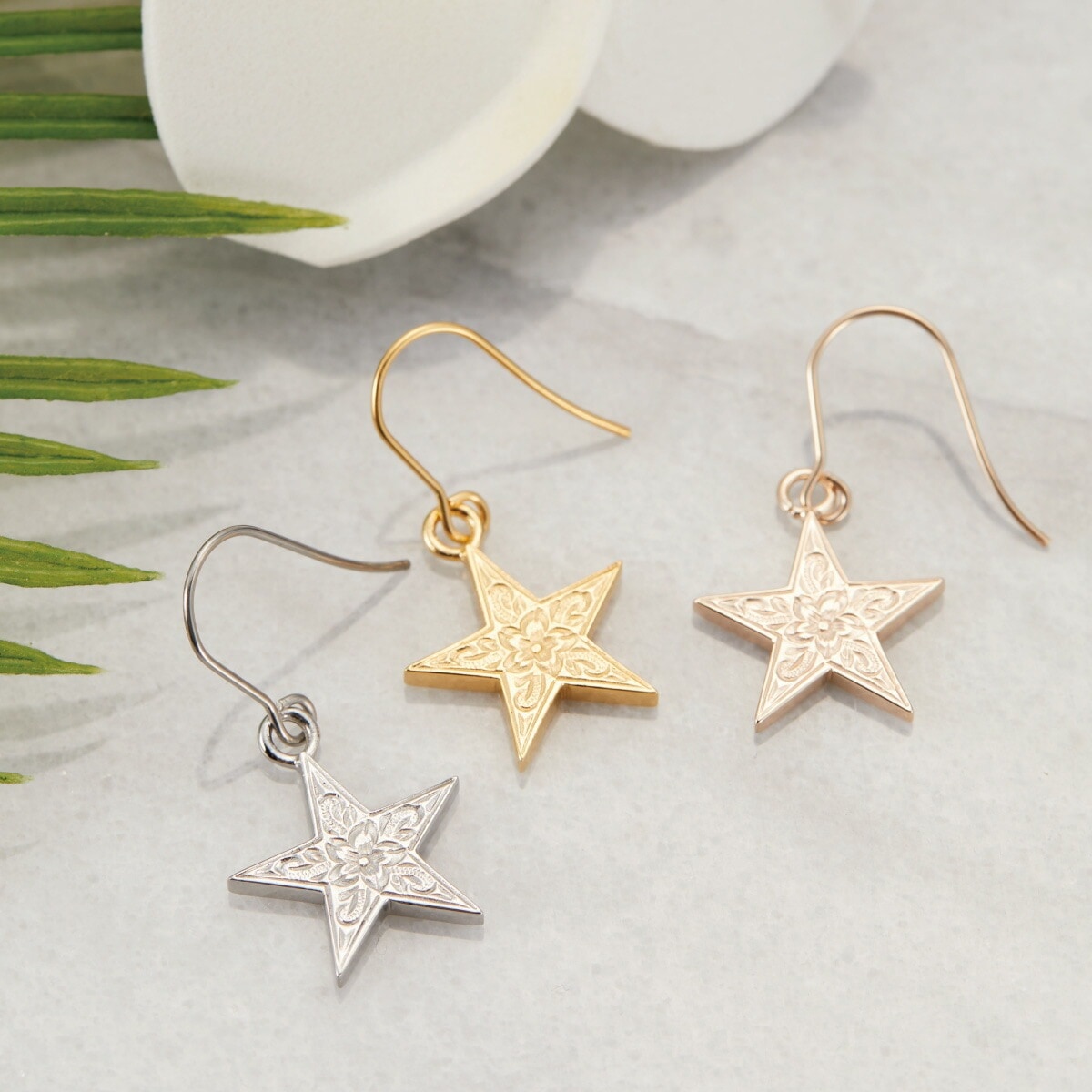 フックピアス レディース サージカルステンレス 片耳 1個売り ハワイアンジュエリー 星 プルメリア