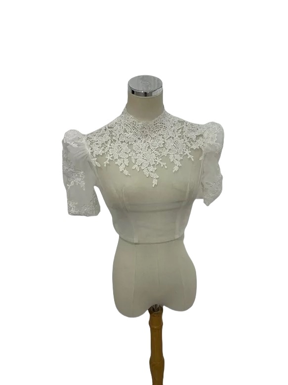 ボレロ 美しい花レース 上品透け袖 ファスナー エレガント 結婚式/披露宴